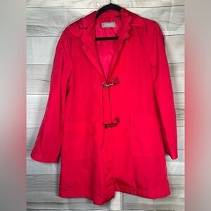 Liz Claiborne Red Trench Coat/Rain Jacket with Toggles. Fisherman Core. Artsy.